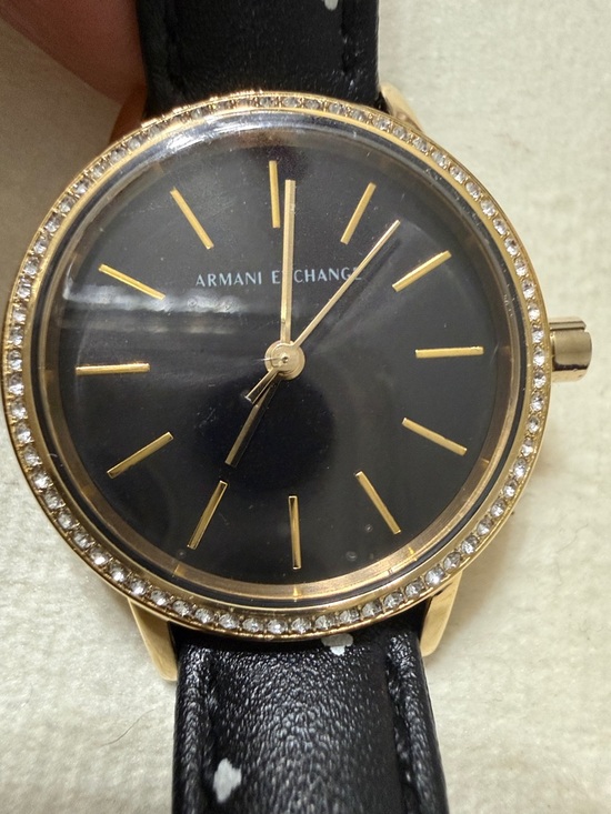Armani Exchange Accessories - Armani Exchange Black Dial Gold-Tone Crystal Bezel Watch